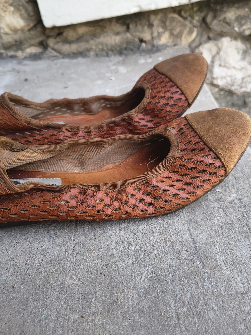 Lanvin Woven Tan and Rust Women's Ballet Flats